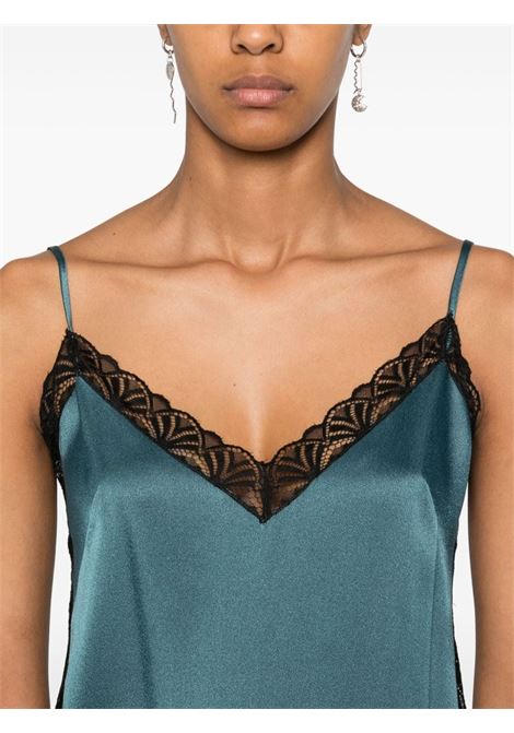 Teal blue and black lace-detail satin top Alberta Ferretti - women ALBERTA FERRETTI | 080366190324